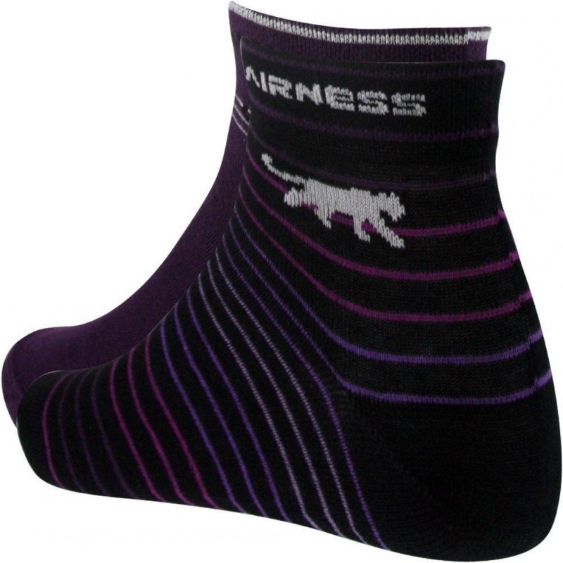 AIRNESS Lot de 2 paires de Mi-chaussettes Femme Coton STRIPES Violet Rayures Violet