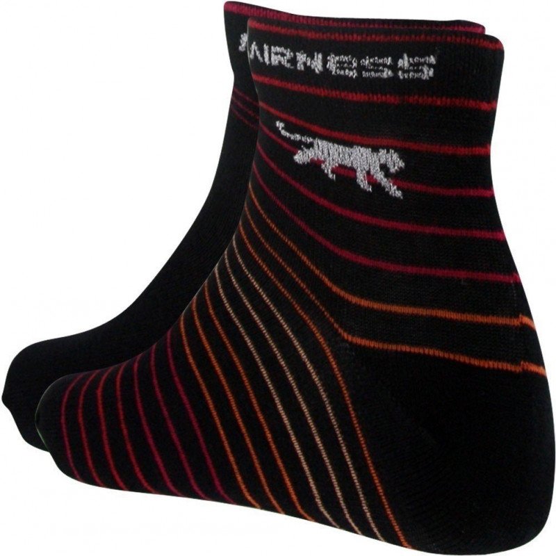 AIRNESS Lot de 2 paires de Mi-chaussettes Femme Coton STRIPES Noir Rayures Rouge