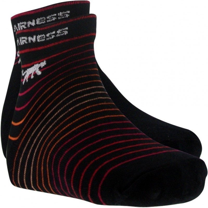 AIRNESS Lot de 2 paires de Mi-chaussettes Femme Coton STRIPES Noir Rayures Rouge