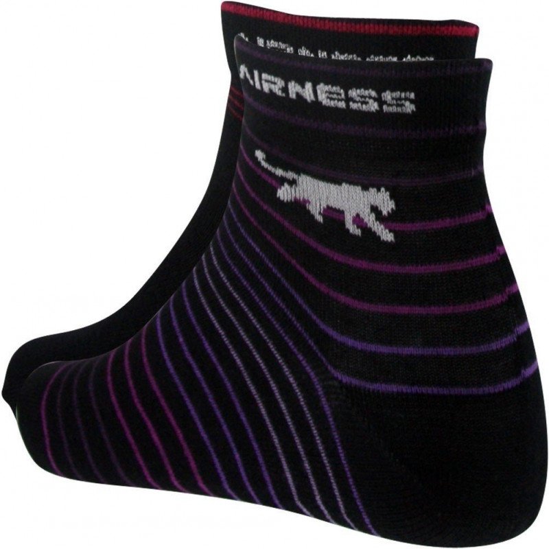 AIRNESS Lot de 2 paires de Mi-chaussettes Femme Coton STRIPES Noir Rayures Violet