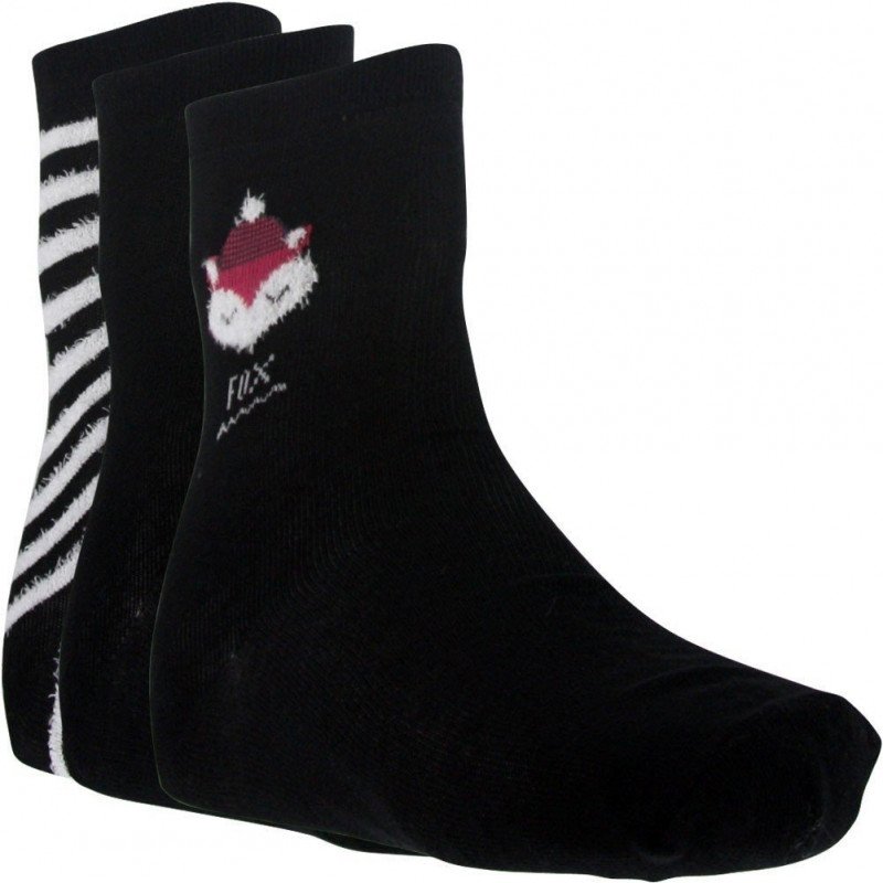 TWINDAY Lot de 3 paires de Chaussettes Femme Microcoton FOX FOURRURE Noir