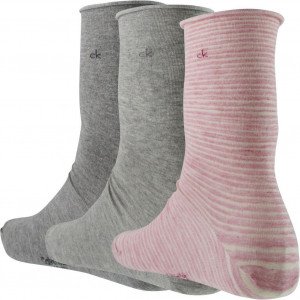 CALVIN KLEIN 3 paires Chaussettes Femme Coton ROULETTES Rose Gris