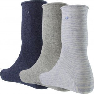 CALVIN KLEIN 3 paires Chaussettes Femme Coton ROULETTES Gris Bleu