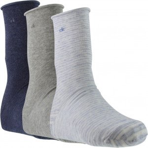 CALVIN KLEIN 3 paires Chaussettes Femme Coton ROULETTES Gris Bleu