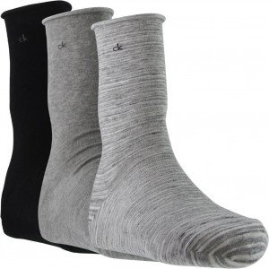 CALVIN KLEIN 3 paires chaussettes Femme Coton ROULETTES Gris Noir