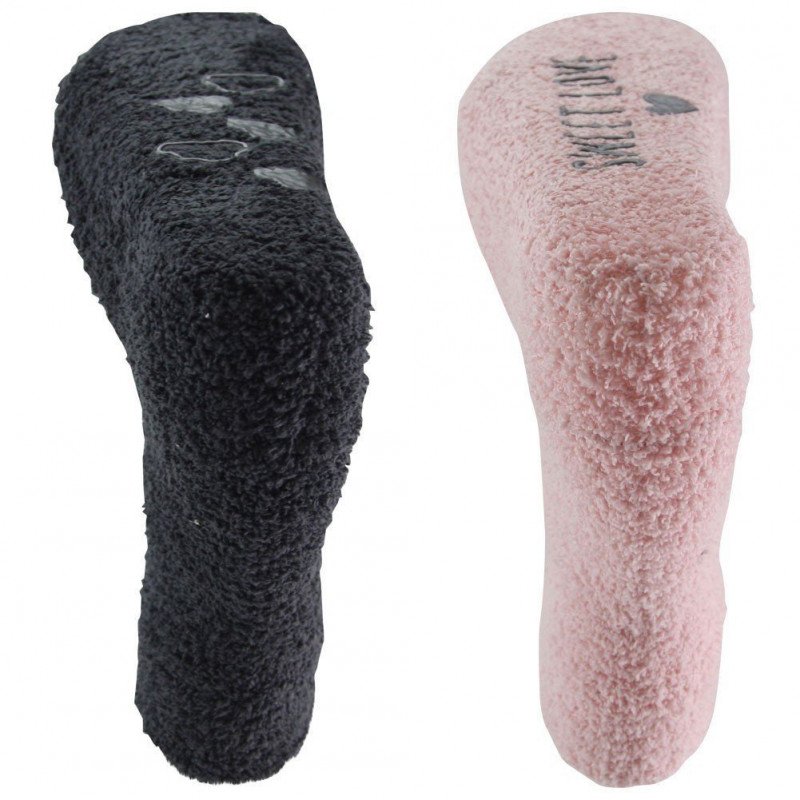 TWINDAY Lot de 2 paires de Chaussettes Fille Microfibre LESABS Noir Rose Poudré