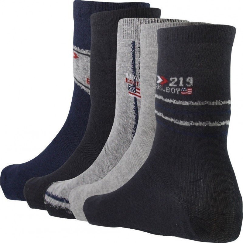 TWINDAY Lot de 5 paires de Chaussettes Garçon Coton US BOY Gris Marine