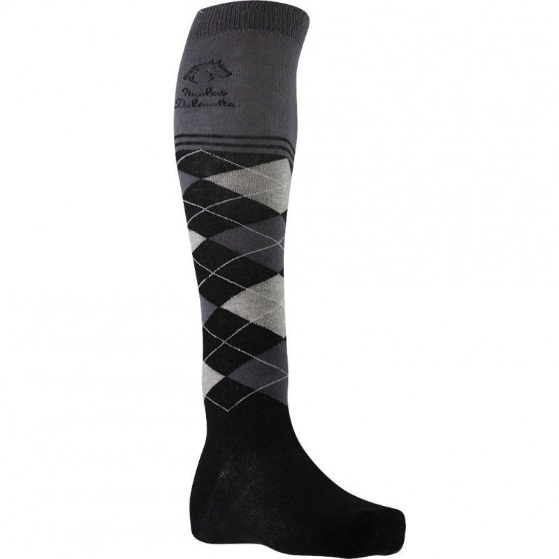 NICOLAS DELMOTTE Chaussettes Hautes Garçon Coton INTARSIA Gris Noir