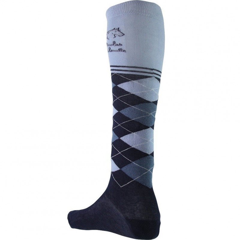 NICOLAS DELMOTTE Chaussettes Hautes Garçon Coton INTARSIA Marine Ciel