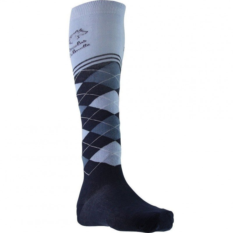 NICOLAS DELMOTTE Chaussettes Hautes Garçon Coton INTARSIA Marine Ciel