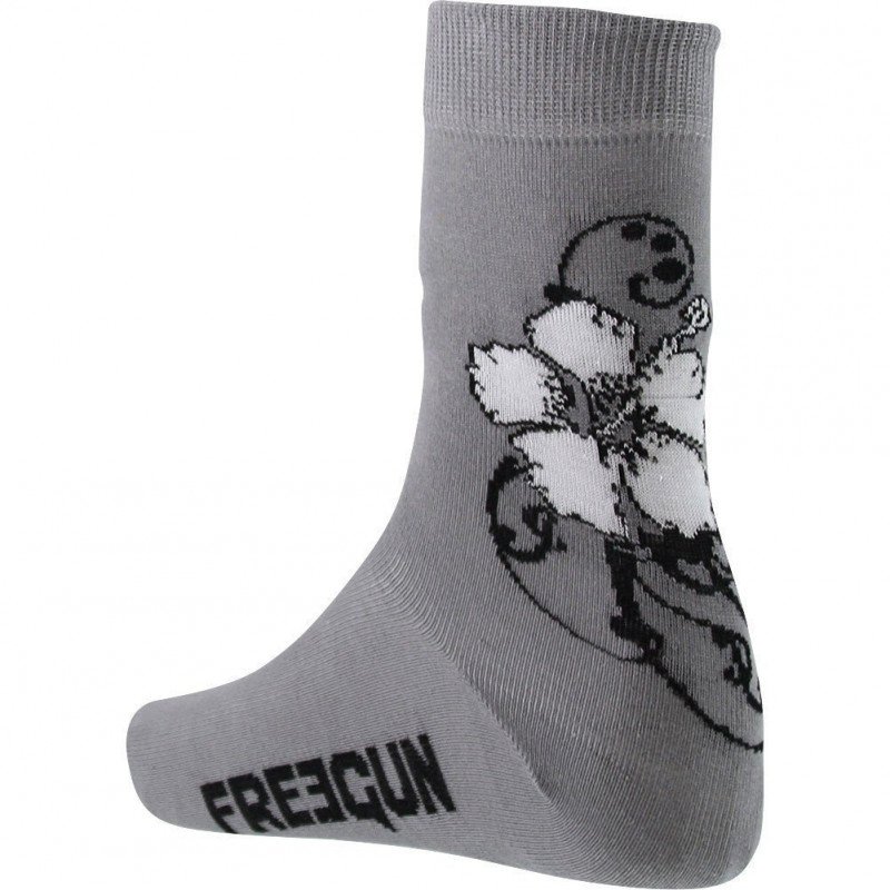 FREEGUN Chaussettes Fille Coton FLEUR Gris Noir