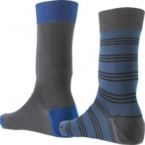 HOM 2 paires de Chaussettes Homme Fil d'Ecosse RAYURES Gris Bleu