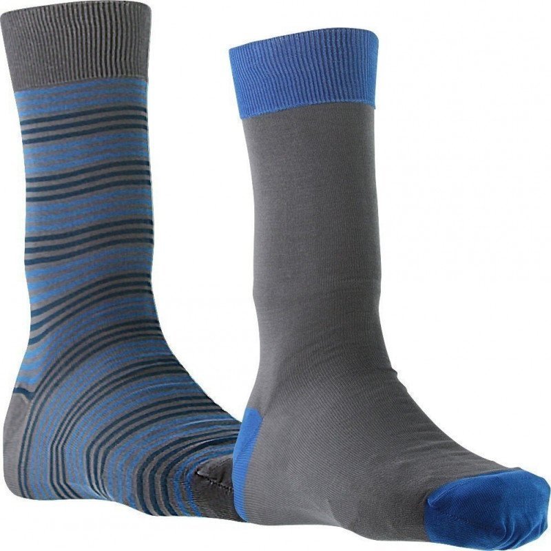 HOM 2 paires de Chaussettes Homme Fil d'Ecosse RAYURES Gris Bleu