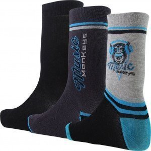 TWINDAY Lot de 3 paires de Chaussettes Garçon Coton MUSIC MONKEY Noir Anthracite Bleu