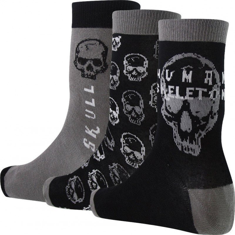 TWINDAY Lot de 3 paires de Chaussettes Garçon Coton HUMAN SKELETON Noir Souris