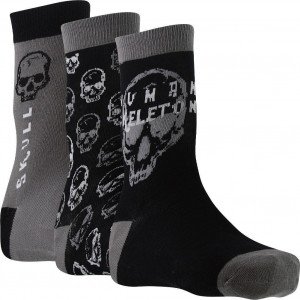 TWINDAY Lot de 3 paires de Chaussettes Garçon Coton HUMAN SKELETON Noir Souris