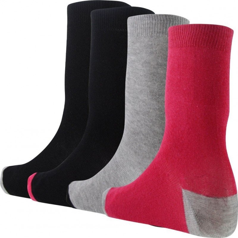 TWINDAY Lot de 4 paires de Chaussettes Fille Coton BICOLORES Noir Fuchsia Gris