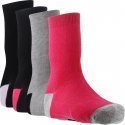 TWINDAY Lot de 4 paires de Chaussettes Fille Coton BICOLORES Noir Fuchsia Gris