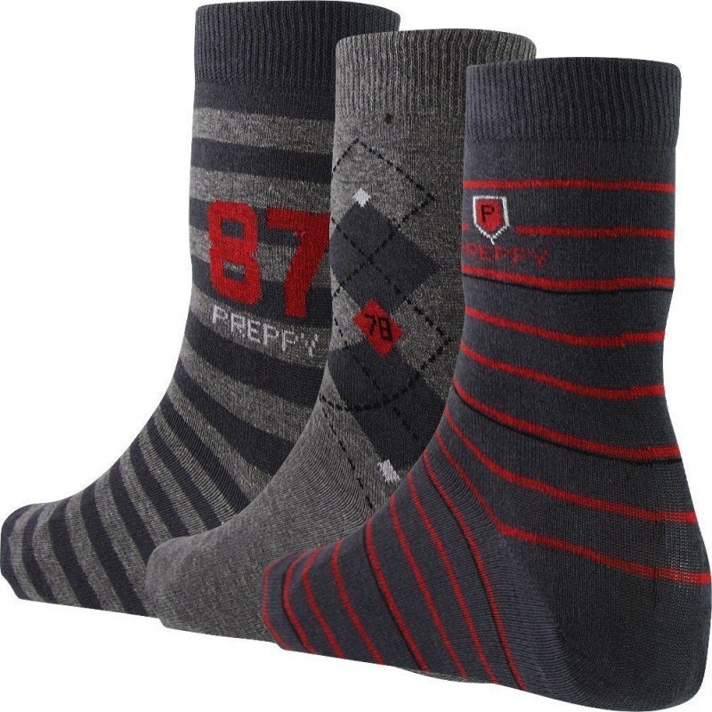 TWINDAY 3 paires Chaussettes Garçon Coton PREPPYTEAM Anthra Rouge