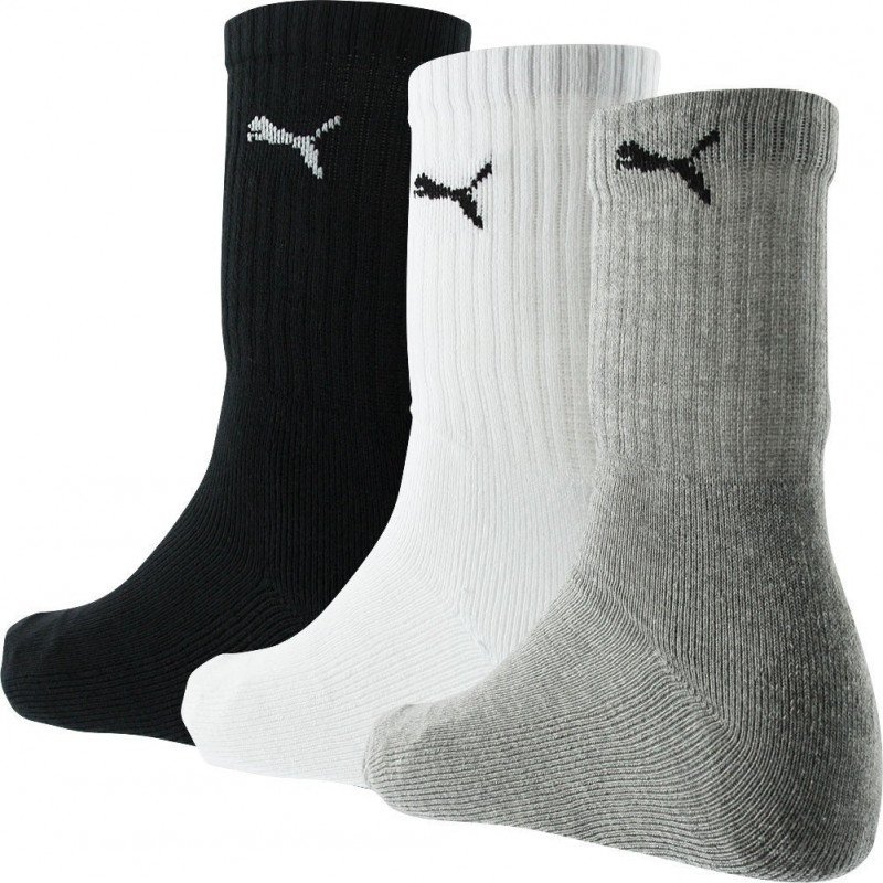 PUMA Lot de 3 paires de Chaussettes Mixte Coton SPORTCREW Gris Blanc Noir