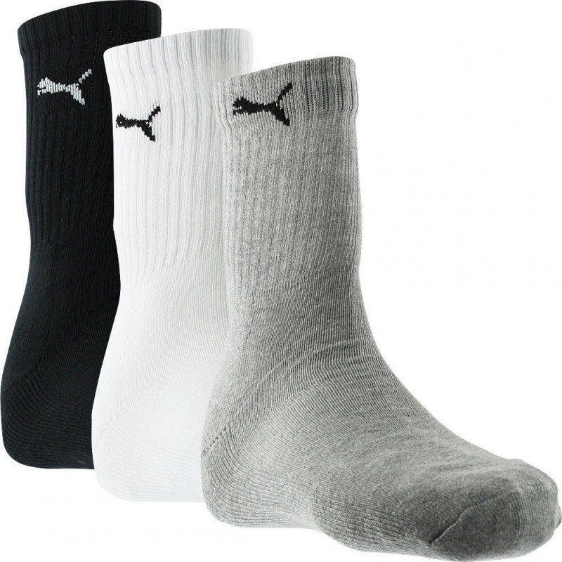 PUMA Lot de 3 paires de Chaussettes Mixte Coton SPORTCREW Gris Blanc Noir