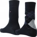 TOMMY HILFIGER Lot de 2 paires de Chaussettes Homme Coton CHECK Marine foncé