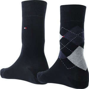 TOMMY HILFIGER 2 paires de Chaussettes Homme Coton CHECK Marine