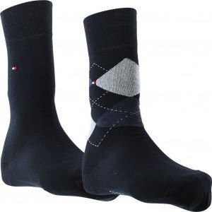 TOMMY HILFIGER 2 paires de Chaussettes Homme Coton CHECK Marine