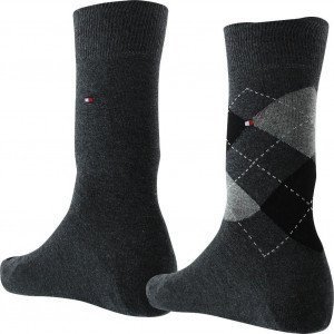 TOMMY HILFIGER 2 paires Chaussettes Homme Coton CHECK Anthracite
