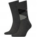 TOMMY HILFIGER Lot de 2 paires de Chaussettes Homme Coton CHECK Anthracite