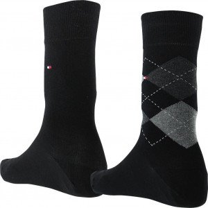 TOMMY HILFIGER 2 paires de Chaussettes Homme Coton CHECK Noir
