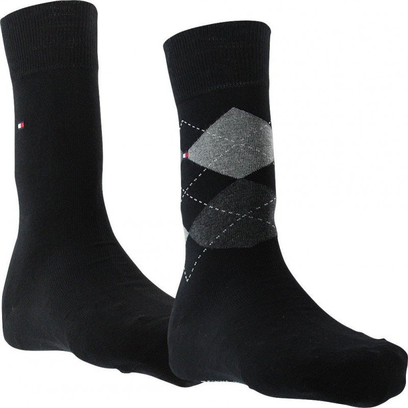 TOMMY HILFIGER Lot de 2 paires de Chaussettes Homme Coton CHECK Noir