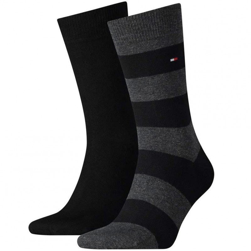 TOMMY HILFIGER Lot de 2 paires de Chaussettes Homme Coton RUGBY Noir