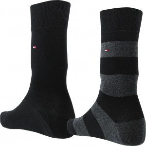 TOMMY HILFIGER 2 paires de Chaussettes Homme Coton RUGBY Noir