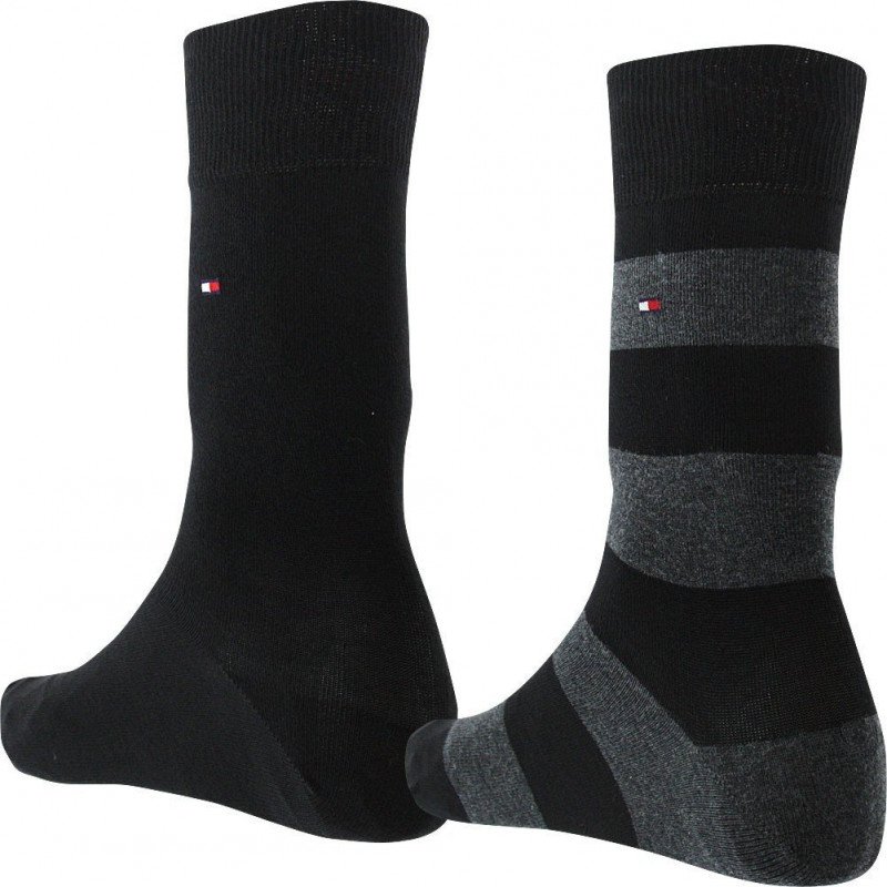 TOMMY HILFIGER Lot de 2 paires de Chaussettes Homme Coton RUGBY Noir