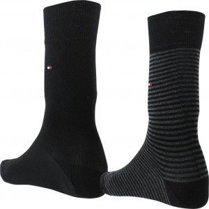 TOMMY HILFIGER 2 paires Chaussettes Homme Coton SMALLSTRIPE Noir