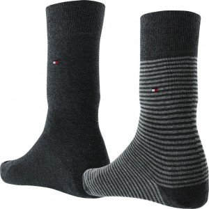TOMMY HILFIGER 2 paires Chaussettes Homme Coton SMALLSTRIPE Anth