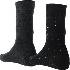 TOMMY HILFIGER 2 paires de Chaussettes Homme Coton DOT Noir