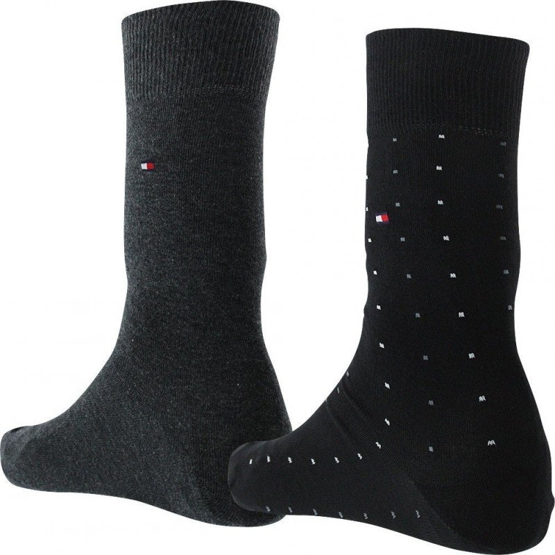 TOMMY HILFIGER Lot de 2 paires de Chaussettes Homme Coton DOT Noir