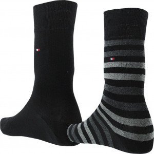 TOMMY HILFIGER 2 paires de Chaussettes Homme Coton STRIPE Noir
