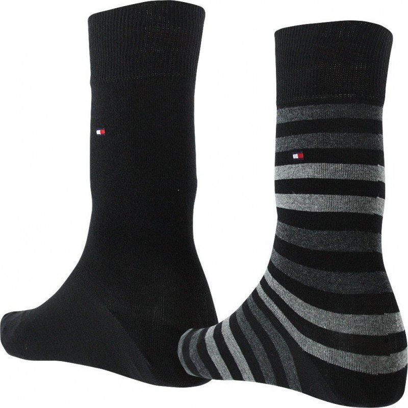 TOMMY HILFIGER Lot de 2 paires de Chaussettes Homme Coton STRIPE Noir