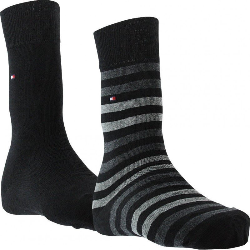 TOMMY HILFIGER Lot de 2 paires de Chaussettes Homme Coton STRIPE Noir