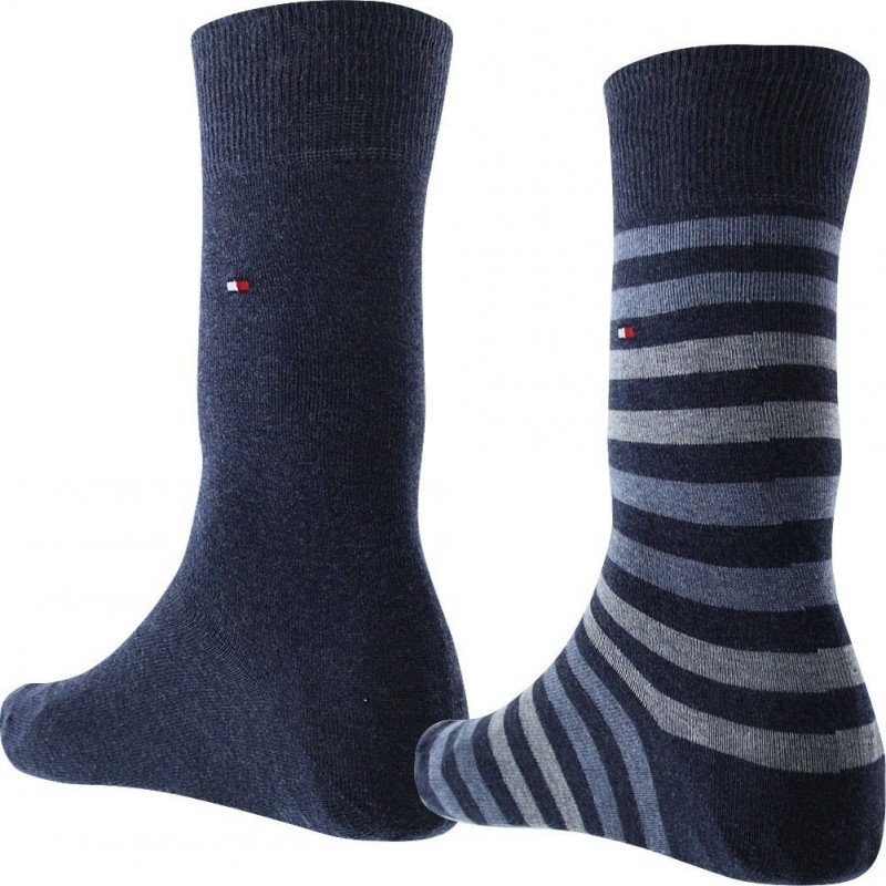 TOMMY HILFIGER Lot de 2 paires de Chaussettes Homme Coton STRIPE Jeans