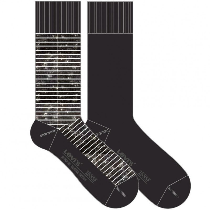 LEVI'S Lot de 2 paires de Chaussettes Homme Coton STRIPE Noir