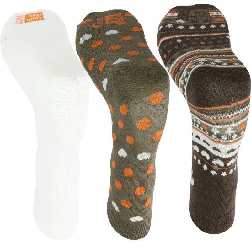 TWINDAY Lot de 3 paires de Chaussettes Fille Coton ECUREUIL Marron Orange