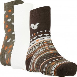 TWINDAY Lot de 3 paires de Chaussettes Fille Coton ECUREUIL Marron Orange