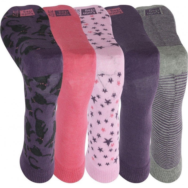 TWINDAY Lot de 5 paires de Chaussettes Fille Coton MAGICCAT Rose Violet Gris