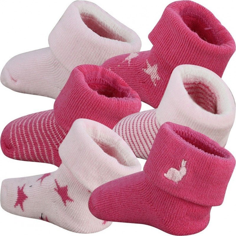 TWINDAY Lot de 6 paires de Chaussettes Bébé Fille Coton LAPINBRODER Rose pâle Fuchsia