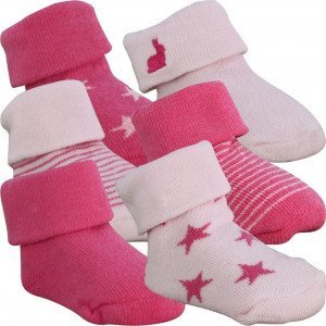 TWINDAY Lot de 6 paires de Chaussettes Bébé Fille Coton LAPINBRODER Rose pâle Fuchsia