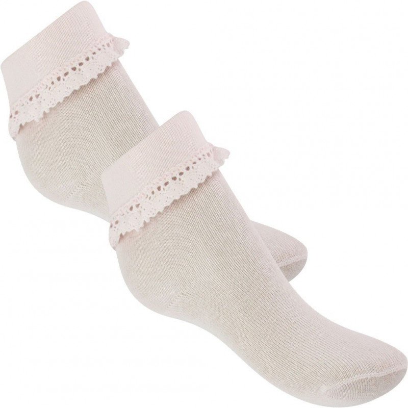 TWINDAY Lot de 2 paires de Socquettes Bébé Fille Coton REVERSDENTELLE Rose pâle